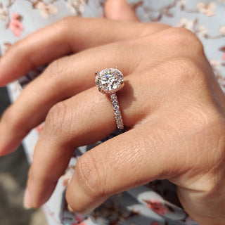 1.0 - 2.0 CT Round Cut Moissanite Hidden Halo Engagement Ring