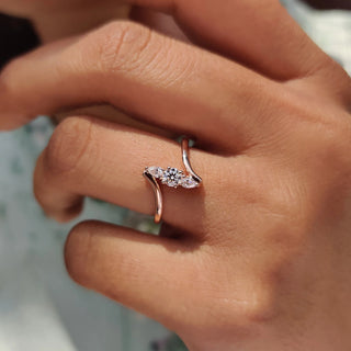 1 TWC Round & Pear Cut Moissanite Engagement Ring