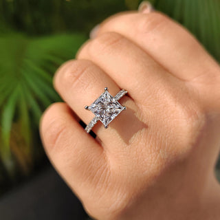 1.0 - 3.0 CT Princess Cut Moissanite Pave Engagement Ring