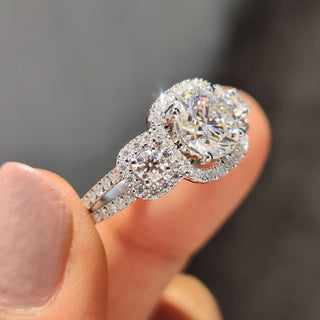 1.0 - 2.0 CT Round Cut Moissanite Three Stone Engagement Ring