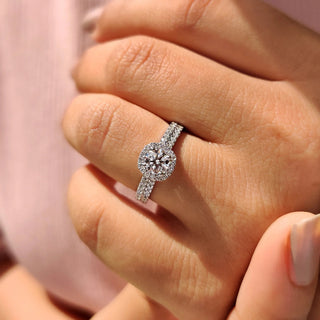 1.0 - 2.0 CT Round Cut Moissanite Pave Engagement Ring