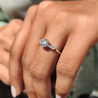 1.0 - 2.0 CT Round Cut Moissanite Cluster Engagement Ring