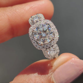 1.0 - 2.0 CT Round Cut Moissanite Three Stone Engagement Ring