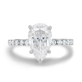 1.80 - 3.80 CT Pear Moissanite Hidden Halo Pave Setting Engagement Ring