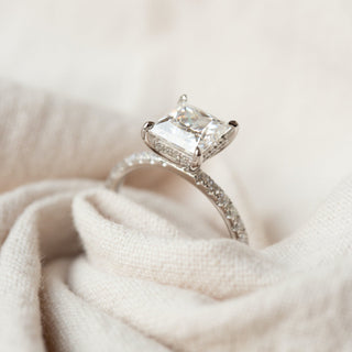 1.75ct Princess Moissanite Hidden Halo Pave Setting Engagement Ring