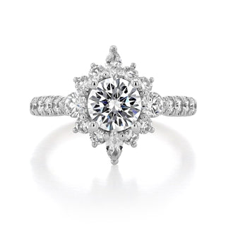 1.0ct Round Cut Gabriel Halo Moissanite Solitaire  Engagement Ring