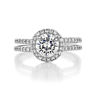 1.0ct Round Cut Halo Double Shank Moissanite Engagement Ring