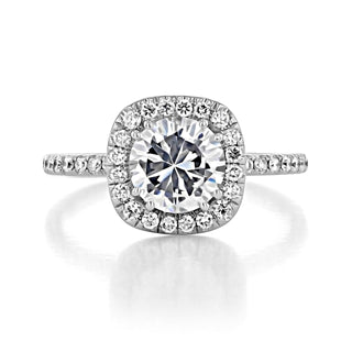 1.0ct Round Cut Moissanite Unique Halo Style Engagement Ring