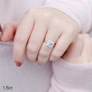 1.50CT Asscher Cut Moissanite Halo Style Engagement Ring