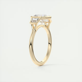 2.0CT Asscher Cut Moissanite Bezel 3 Stone Engagement Ring