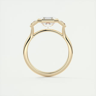 2.0CT Asscher Cut Moissanite Bezel 3 Stone Engagement Ring