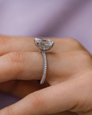 3.25CT Emerald Cut Hidden Halo Moissanite Engagement Ring