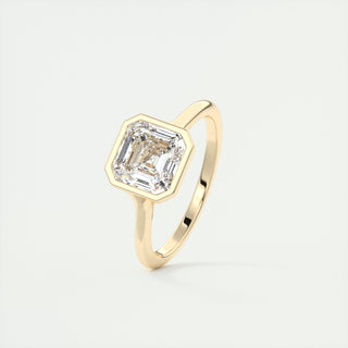 2.0CT Asscher Cut Diamond Moissanite Bezel Solitaire Engagement Ring