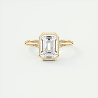 2CT Emerald Cut Moissanite Bezel Solitaire Engagement Ring