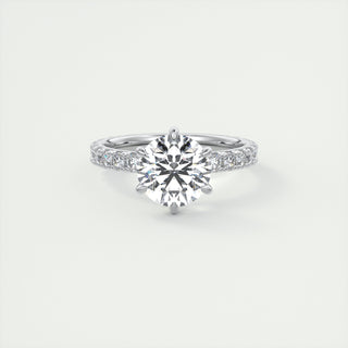 2CT Round Moissanite Solitaire Pave Setting Engagement Ring