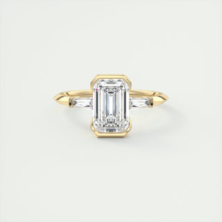 2.0CT Emerald Moissanite Half Bezel 3 Stones Engagement Ring