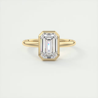2CT Emerald Cut Moissanite Bezel Solitaire Engagement Ring