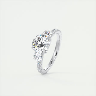 2CT 3 Stone Round Cut Moissanite Pave Halo Engagement Ring