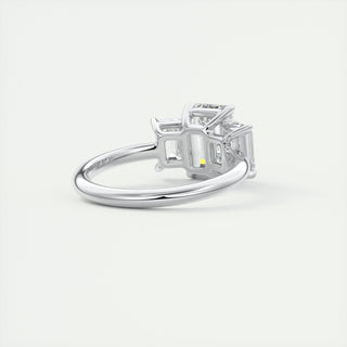 2CT Emerald Cut Moissanite 3 Stones Engagement Ring