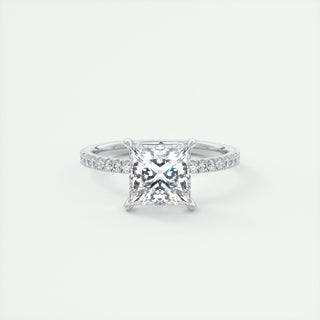 2CT Princess Moissanite Solitaire Pave Setting Engagement Ring