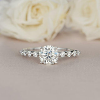 1.0CT Round Brilliant Cut Pave Style Moissanite Engagement Ring