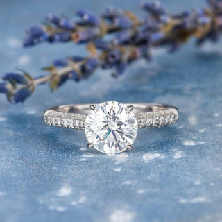 1.50CT Round Brilliant Cut Halo Moissanite Diamond Engagement Ring