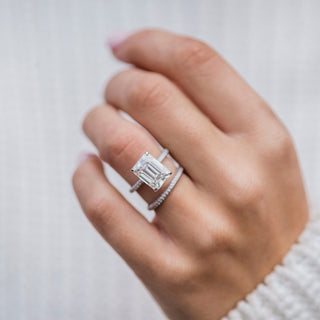 4.30 CT Emerald Cut Solitaire Hidden Halo Setting Moissanite Engagement Ring With Pave Style