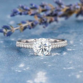 1.50CT Round Moissanite Solitaire Pave Setting Engagement Ring