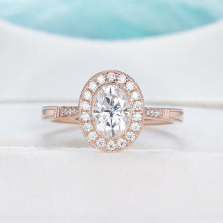1.0CT Oval Cut 14K Rose Gold Moissanite Engagement Ring