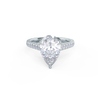 2.25CT Pear Moissanite Solitaire Pave Setting Engagement Ring