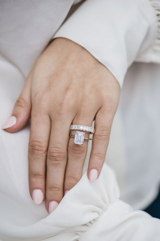 3.50CT Emerald Cut Hidden Halo Moissanite Engagement Ring