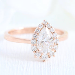 1.0CT Pear Cut Diamond Tiara Moissanite Halo Engagement Ring