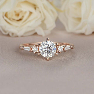 1.0CT Round Brilliant Cut Five Stone Style Moissanite Engagement Ring