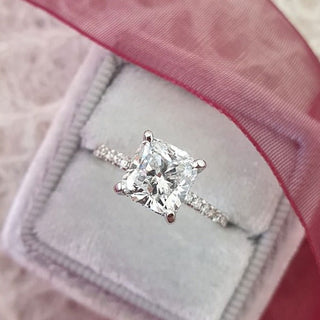 2.0ct Cushion Moissanite Hidden Halo Pave Setting Engagement Ring