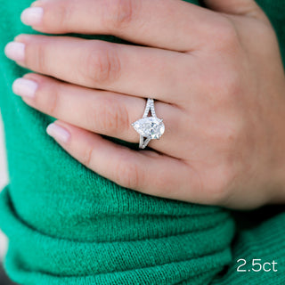2.50CT Pear Moissanite Halo Split Shank Style Engagement Ring