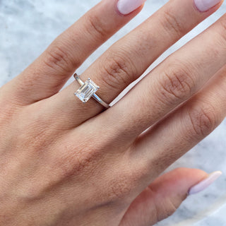 1.30CT Emerald Cut Moissanite Hidden Halo Diamond Engagement Ring