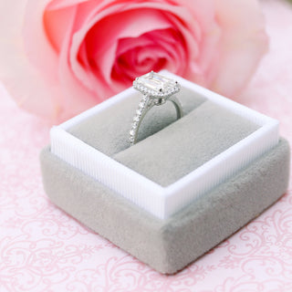 2.0CT Emerald Cut Moissanite Halo Engagement Ring