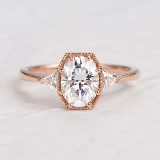 1.33 CT Oval Three Stone Moissanite Engagement Ring