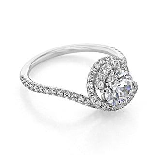 1.0CT Round Cut 4 Prong Halo Moissanite Solitaire Engagement Ring