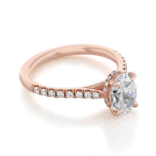 1.33CT Oval Cut Hidden Halo Moissanite Engagement Ring in 18K Rose Gold