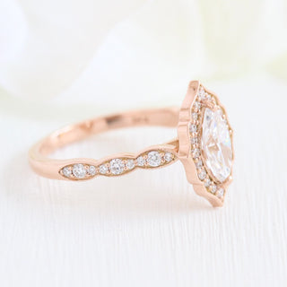 1.0CT Vintage Floral Marquis Cut Diamond Moissanite Halo Engagement Ring
