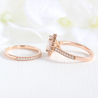 1.50CT Oval Cut Moissanite Luna Halo Bridal Engagement Ring Set