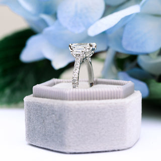 2.75CT Emerald Cut Moissanite Three Stone Pave Diamond Engagement Ring