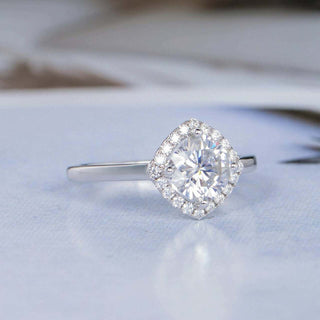 1.0CT Cushion Cut Halo Style Moissanite Diamond Engagement Ring