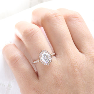 2.0CT Vintage Floral Oval Cut Diamond Moissanite Halo Engagement Ring