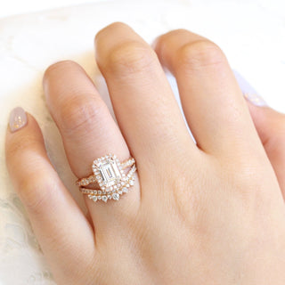1.60CT Emerald Cut Moissanite Halo Bridal Ring Set