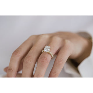 3.20 CT Elongated Cushion Cut Solitaire Hidden Halo Setting Moissanite Engagement Ring Pave Style