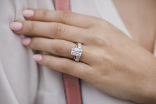 3.50CT Emerald Cut Hidden Halo Moissanite Engagement Ring