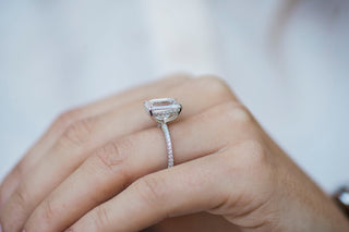 4.30CT Emerald Cut Hidden Halo Moissanite Engagement Ring