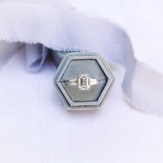 3.0CT Emerald Cut Moissanite 3 Stones Engagement Ring